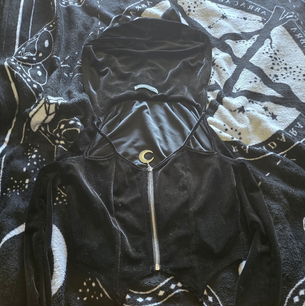 Dark In Love - Black Velvet Women's Top with cat ears